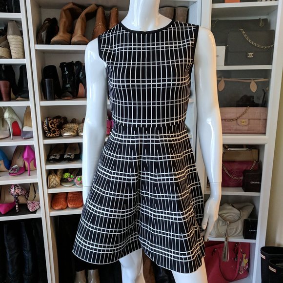 ZARA Black White Knit Fit and Flare Mini Dress NEW - Picture 3 of 7